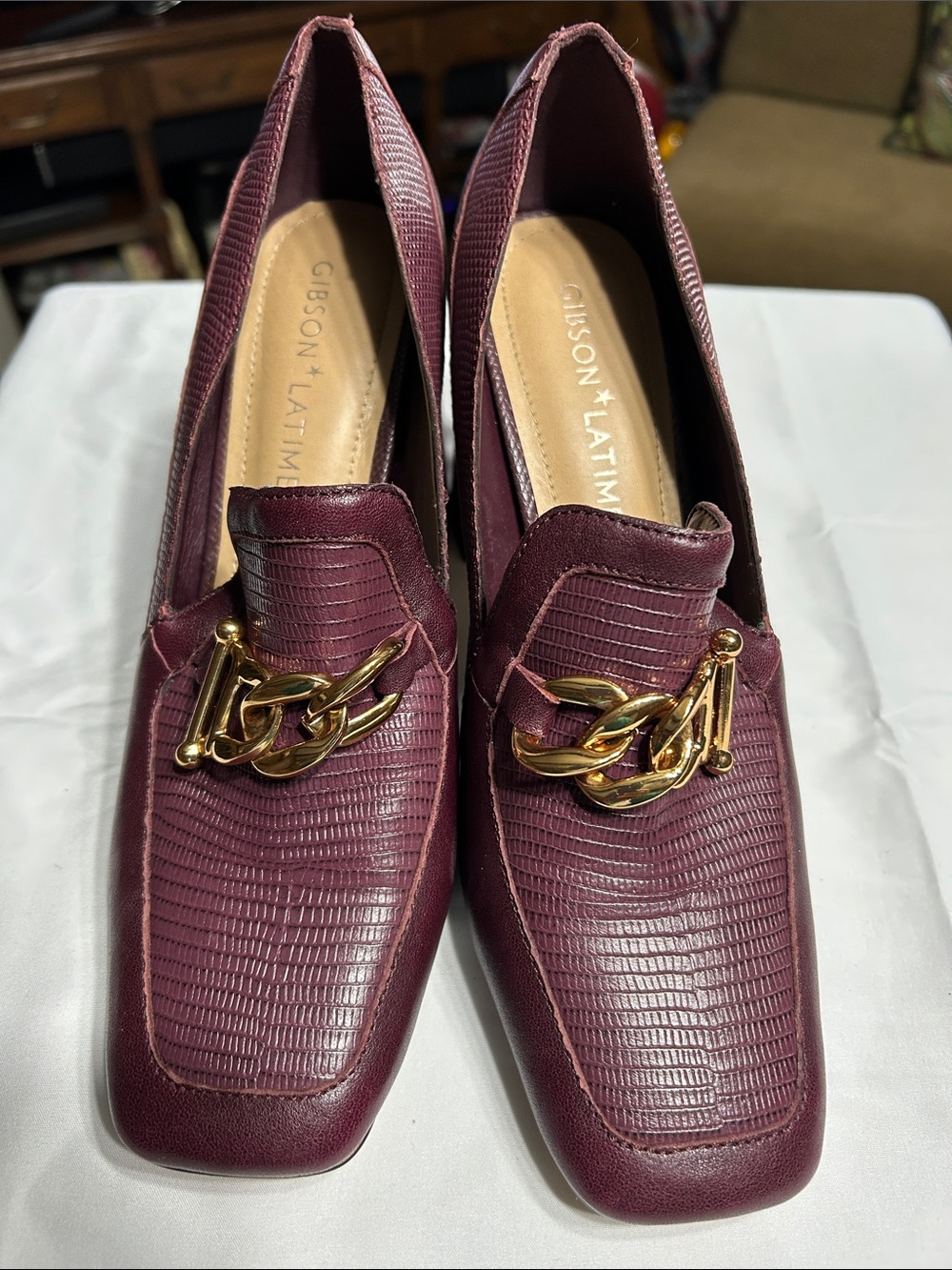 Gibson Latimer Wine Burgundy Chain-Trim Loafers